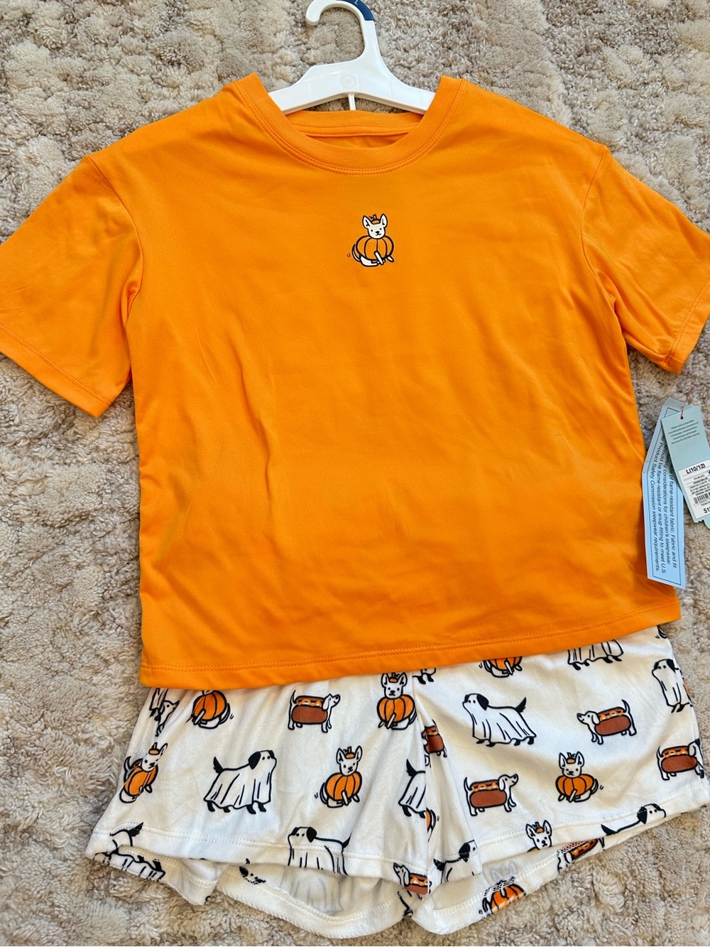 Girls Halloween Pajamas 2 Piece Set NWT! Size Large 10/12 Orange Pumpkin Dog